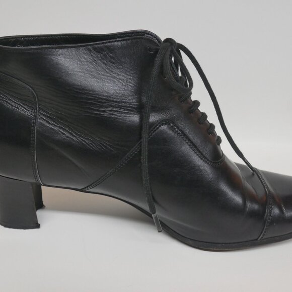 Robert Clergerie Black Butter Leather Lace-Up Ankle Boots Almond Toe France - Picture 3 of 16